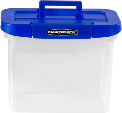 Bankers Box Heavy-Duty Plastic Portable File Storage Box, Letter Size, Blue/Clear (0086301)