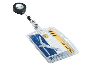 Durable Single Closed ID Card Holder with Badge Reel, Black, 32" Length, 10/Bx