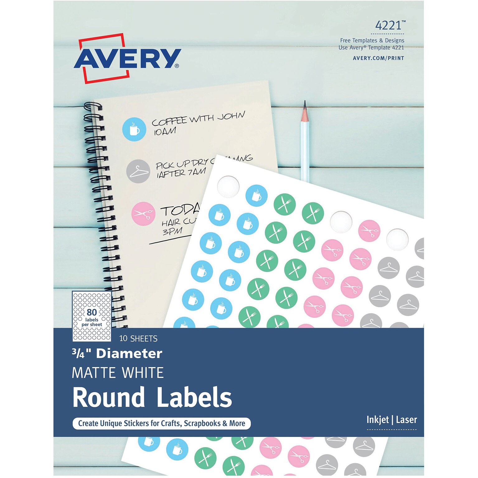 Avery Matte White Print-to-the-Edge Round Labels, 3/4 Diameter, Pack of 800 (4221)