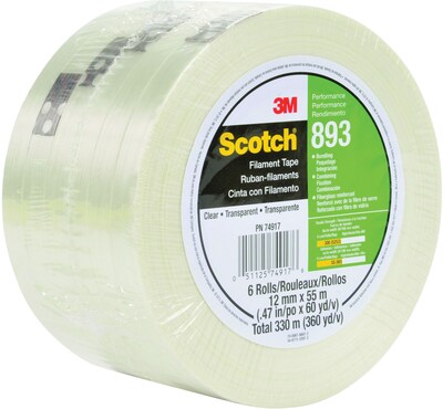 Scotch® Filament Tape 893, Clear, 12 mm x 55 m, 1/Roll (893-12)