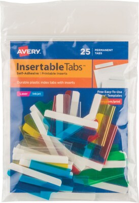 Avery® Self-Adhesive Plastic Tabs with Printable Inserts, 1-1/2" Multi ...