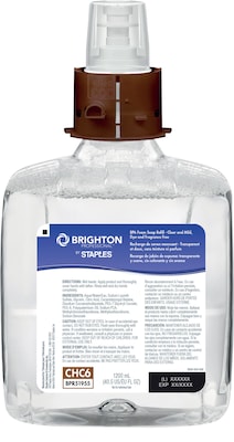 Brighton Professional Foaming Hand Soap Refill for BP6 Dispenser, 1200 ml, 2/Carton (51955)