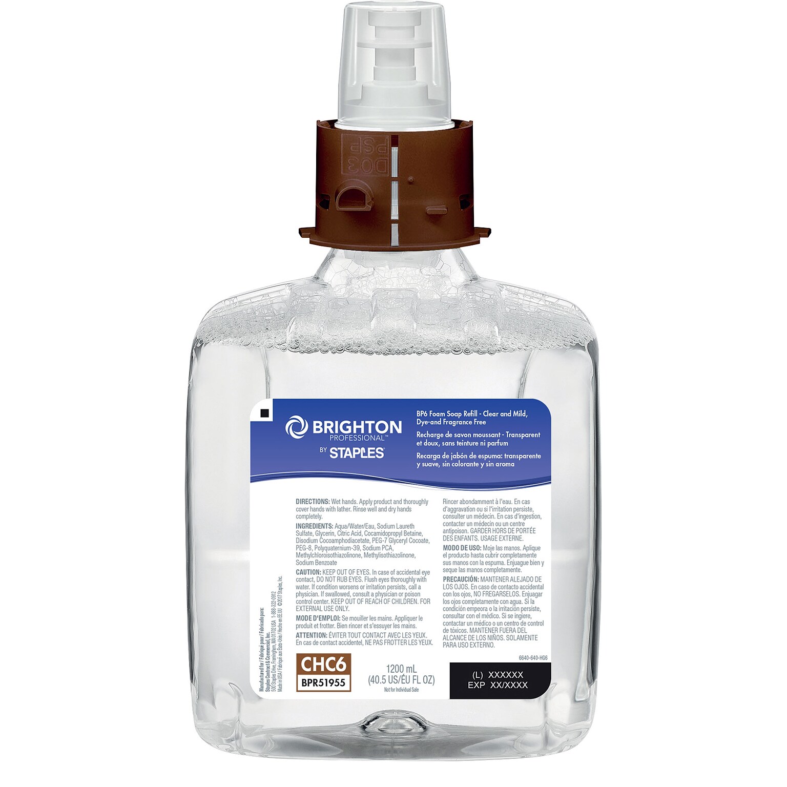 Brighton Professional Foaming Hand Soap Refill for BP6 Dispenser, 1200 ml, 2/Carton (51955)