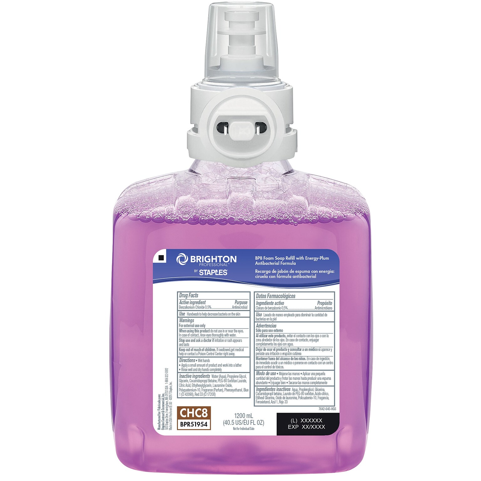 Brighton Professional Antibacterial Foaming Hand Soap Refill for BP8 Dispenser, Plum Scent, 1200 ml, 2/Carton (51954)
