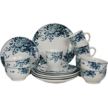 Elama Traditional Blue Rose 16-Piece Stoneware Dinnerware Set (94396924M)
