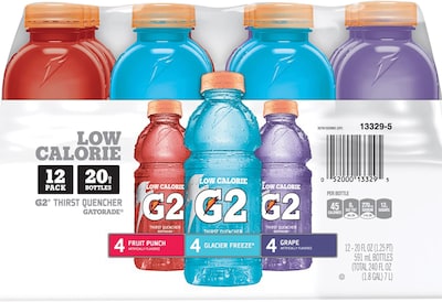 Gatorade G2 Low Calorie Variety Pack, 20 oz Bottles, Pack of 12 (QUA13329)