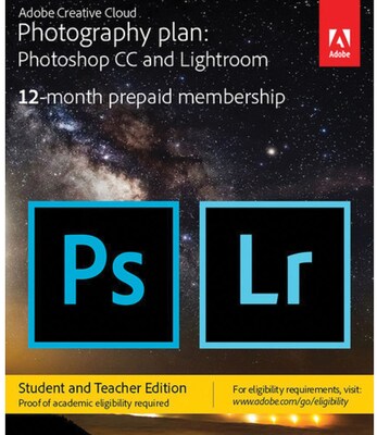 Adobe Creative Cloud Photography Plan Student Teacher Edition for Windows/Mac, 20 GB of Storage (1 U