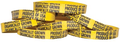 Alliance Rubber PLU Bands, Size #73, 3 x 1/8, Yellow w/ Black Imprinted Organically Grown Produce of USA, 1 lb. Box