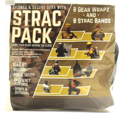 STRAC Combo Pack, 8 STRAC Black EPDM Rubberbands & 8 Black EPDM Gear Wrapz in Zip Close Poly Pouch.