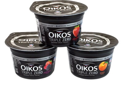 Dannon Oikos Triple Zero Blended Greek Nonfat Yogurt Variety Pack, 5.3 Oz., 18/Pack  (902-00027)