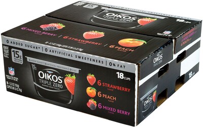 Dannon Oikos Triple Zero Blended Greek Nonfat Yogurt Variety Pack, 5.3 Oz., 18/Pack  (902-00027)