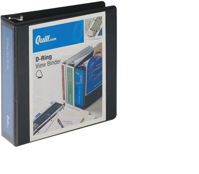 Quill Brand® Standard 2" 3 Ring View Binder with D-Rings, Black (7320201)