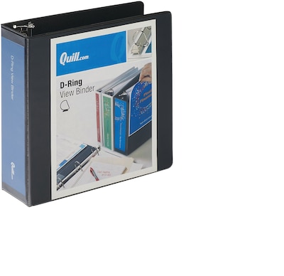 Quill Brand® Standard 3" 3 Ring View Binder with D-Rings, Black (7320301)