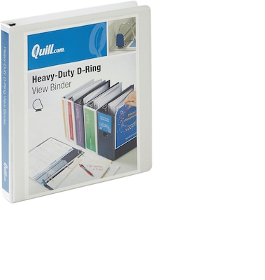 Quill Brand® Heavy Duty 1 3 Ring View Binder, Easy Open D Rings, White (74201WE)