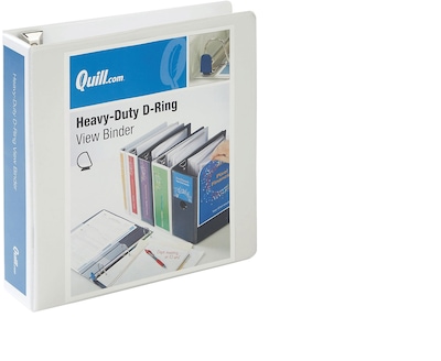 Quill Brand® Heavy Duty 2 3 Ring View Binder, Easy Open D Rings, White (74202WE)