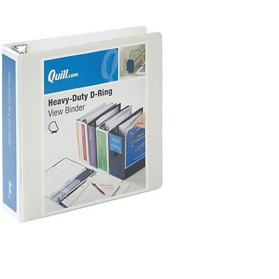 Quill Brand® Heavy Duty 3 Ring Binder, 2, Easy Open D Rings, White with View Cover (74202WE)