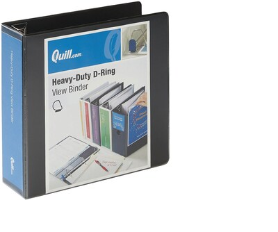 Quill Brand® Heavy Duty 3 3 Ring View Binder, Easy Open D Rings, Black (74203BK)