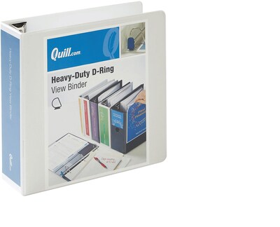 Quill Brand® Heavy Duty 3 3 Ring View Binder, Easy Open D Rings, White (74203WE)