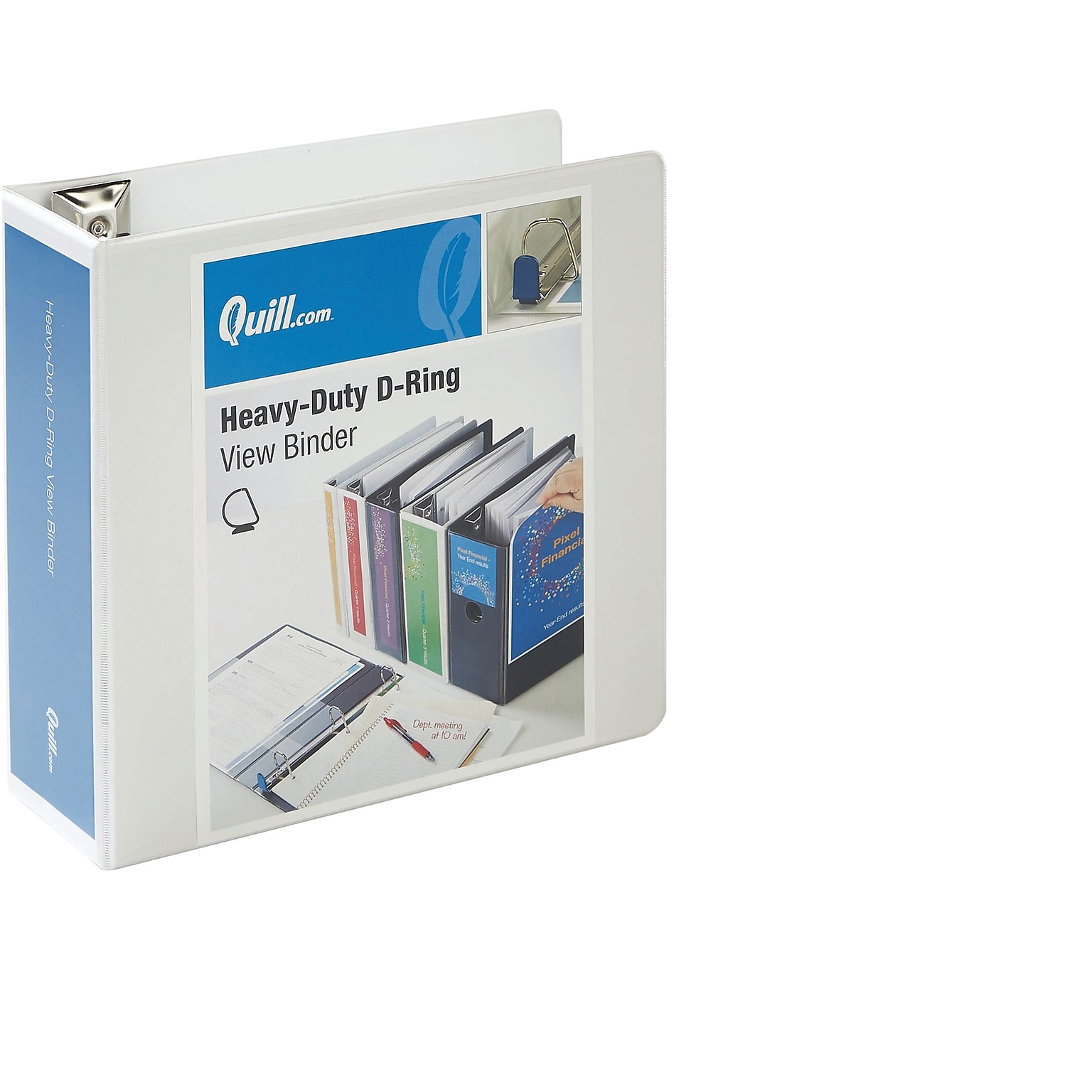 Quill Brand® Heavy Duty 4 3 Ring View Binder, Easy Open D Rings, White (74204WE)