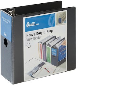 Quill Brand® Heavy Duty 5 3 Ring View Binder, Easy Open D Rings, Black (74205BK)