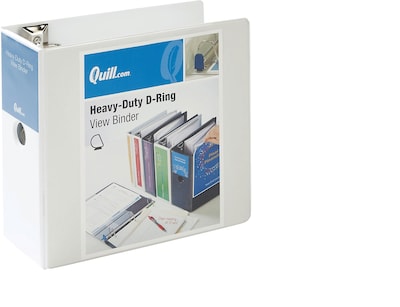 Quill Brand® Heavy Duty 5 3 Ring View Binder, Easy Open D Rings, White (74205WE)
