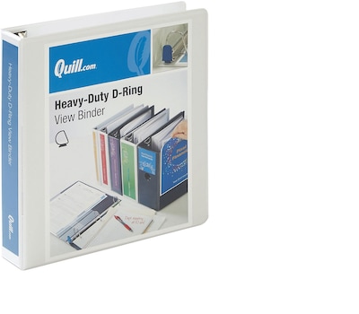 Quill Brand® Heavy Duty 1-1/2" 3 Ring View Binder, Easy Open D Rings, White (74215WE)