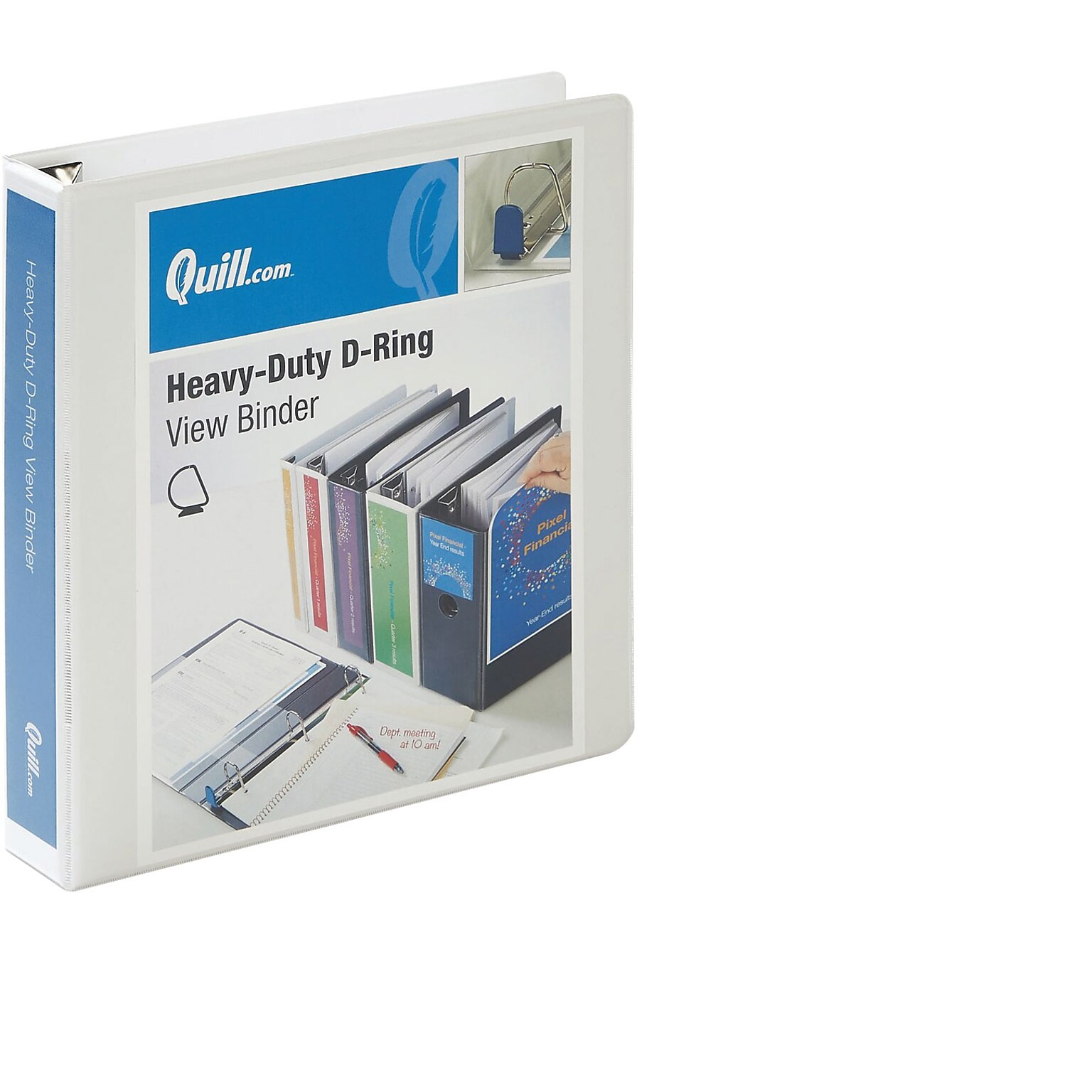 Quill Brand® Heavy Duty 1-1/2 3 Ring View Binder, Easy Open D Rings, White (74215WE)