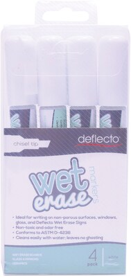 Deflect-O Wet Erase Marker, Chisel Point, White, 4/Pack (SMA510-V4-WT)