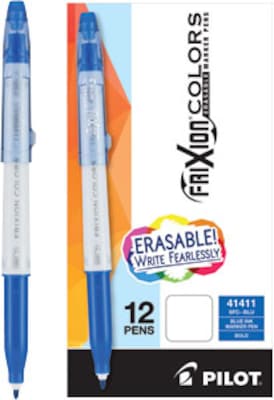 Pilot FriXion Colors Erasable Marker Pen, Bold Point, Blue Ink, Box of 12