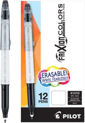 Pilot FriXion Colors Erasable Marker Pen, Bold Point, Black Ink, Box of 12