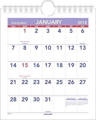 2018 AT-A-GLANCE® Monthly Wall Calendar, January 2018 - December 2018, 6-1/2 x 7-1/2, Mini Size (PM5-28-18)