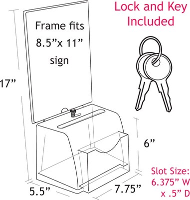 Azar Displays White Medium Molded Lottery Box with Pocket, Lock and Key (206777)