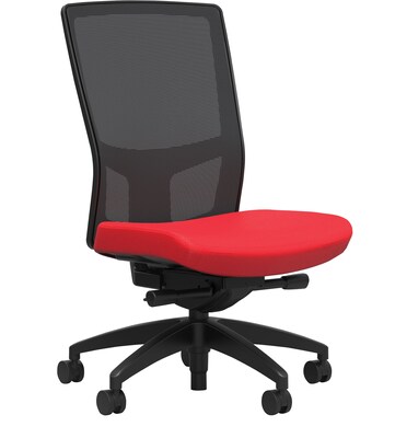 Union & Scale Workplace2.0™ Fabric Task Chair, Ruby Red, Integrated Lumbar, Synchro Seat Slide, Armless