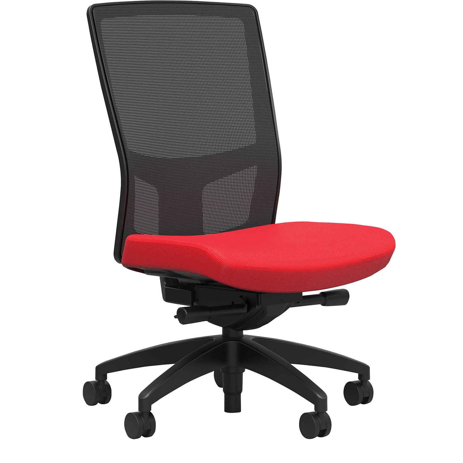Union & Scale Workplace2.0™ Fabric Task Chair, Ruby Red, Integrated Lumbar, Synchro Seat Slide, Armless