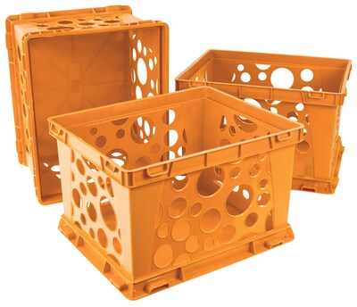 Storex Mini Crate, 6H x 7.75L x 9W, Neon Orange, 3/Set (STX61582U03C)