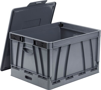 Storex Collapsible Crate with Lid, Letter/Legal Size, Gray, 4/Set (STX61810U04C)