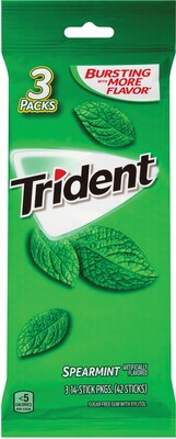 Trident Sugar Free Spearmint Gum, 14 Pieces/Pack, 3/Pack (304-00047)
