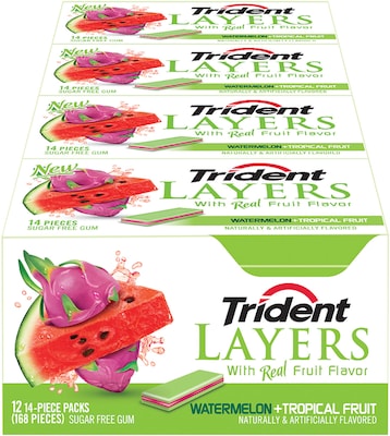 Trident Layers Sugar Free Watermelon & Tropical Fruit Gum, 14 Pieces/Pack, 12/Pack (304-00053)