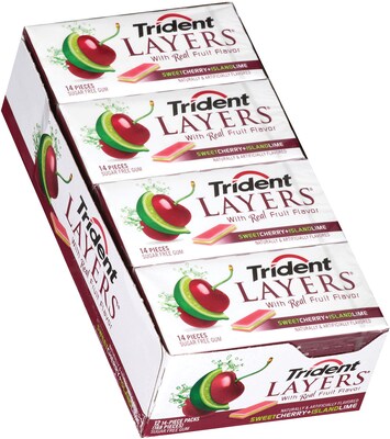 Trident Layers Sugar Free Sweet Cherry & Island Lime Gum, 14 Pieces/Pack, 12/Pack (304-00054)