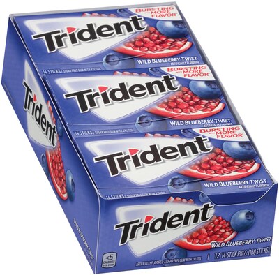 Trident Sugar Free Wild Blueberry Twist Gum, 16 oz., 14 Pieces/Pack, 12/Pack (304-00059)