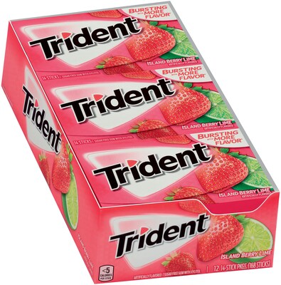 Trident Sugar Free Island Berry Lime Gum, 14 per Pack, 12/Pack (304-00066)