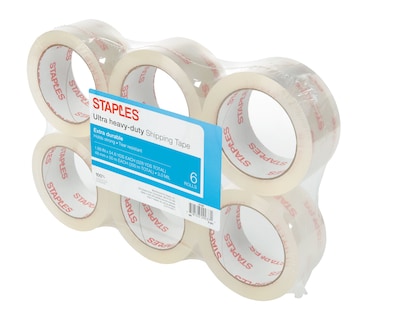 Staples® Ultra Heavy Duty Shipping Packing Tape, 1.88 x 54.6 Yds, Clear, 6/Rolls (52196)