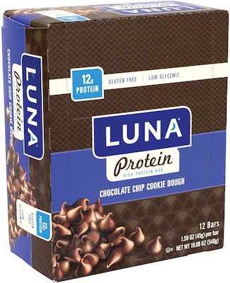 Luna Protein Bar Chocolate Chip Cookie Dough, 1.59 oz, 12 Count