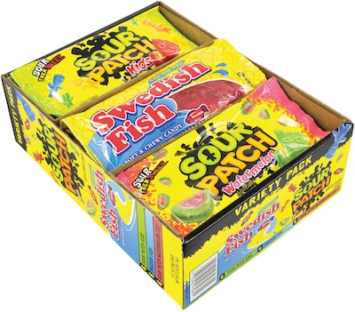 Sour Patch Kids, Sour Patch Watermelon and Swedish Fish, 2.oz. Packs, 18 Packs/Box