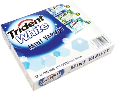Trident White Sugar Free Mint Variety Gum, 16 Pieces/Pack, 9/Pack (220-00567)