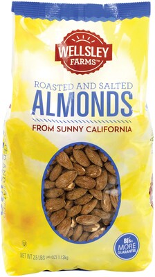 Wellsley Farms Roasted and Salted Almonds, 2.5 lb