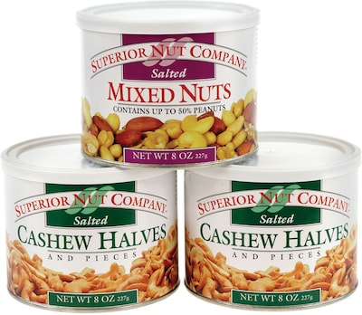 Superior Nut Salted Mixed Nuts and Salted Cashew Halves, 8 oz, 3 Pack