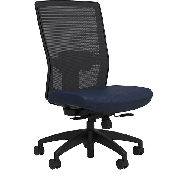 Union & Scale Workplace2.0™ Fabric Task Chair, Navy, Adjustable Lumbar, Armless,  Synchro Seat Slide