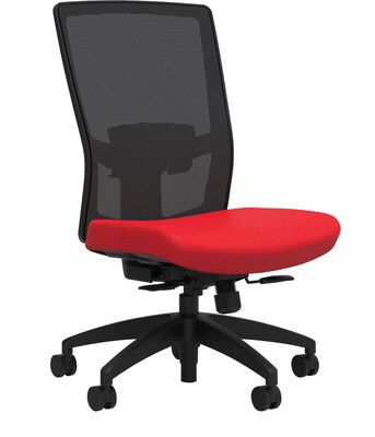 Union & Scale Workplace2.0™ Fabric Task Chair, Ruby Red, Adjustable Lumbar, Armless, Synchro Seat Slide