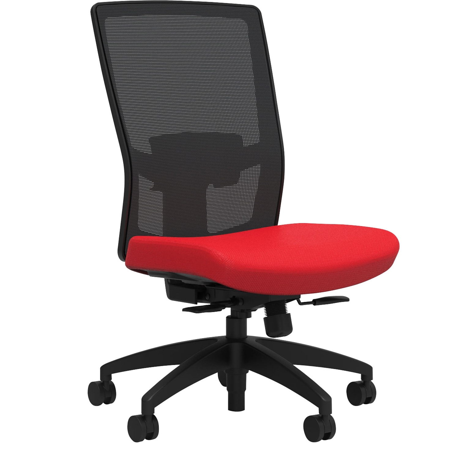 Union & Scale Workplace2.0™ Fabric Task Chair, Ruby Red, Adjustable Lumbar, Synchro Seat Slide, Armless